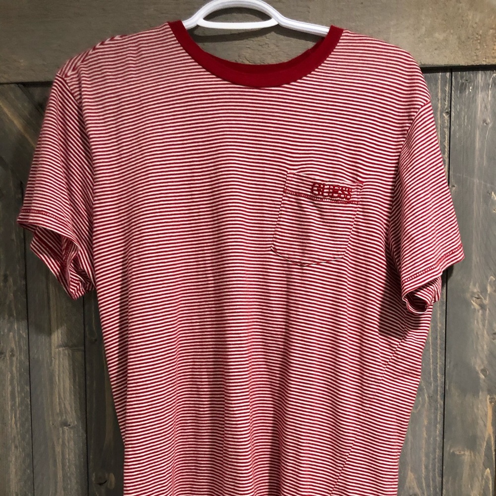 Guess Red and White striped T-Shirt (L)